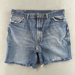 Vintage 90s Wrangler Jean‎ Shorts 40 (Fits 36) Blue Faded Distressed Cut Off